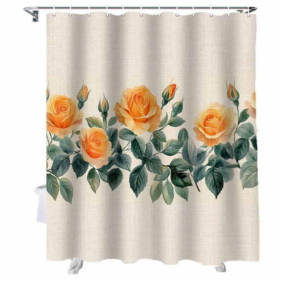 Shower Curtains Orange Rose Bath Curtain Linen Background Waterproof Bathroom Shower Curtain Set with Hooks Decoration 72 x 72 Inches