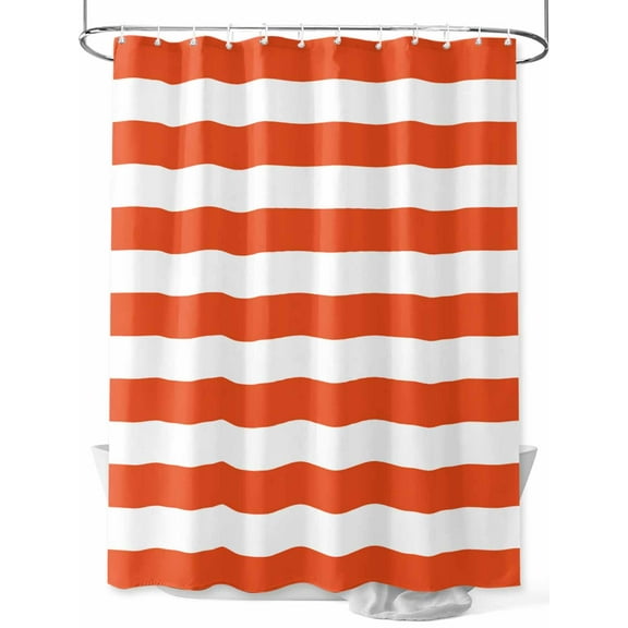 Shower Curtains Orange and White Stripes Bath Curtain Striped Simple Style Waterproof Bathroom Shower Curtain Set with Hooks Decoration 72 x 72 Inches