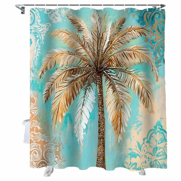 Shower Curtains Palm Leaves Bath Curtain Tropical Coconut Tree Teal Waterproof Bathroom Shower Curtain Set with Hooks Decoration 36 x 72 Inches