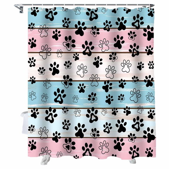 Shower Curtains Paw Print Bath Curtain Animal Pink Blue Wood Grain Waterproof Bathroom Shower Curtain Set with Hooks Decoration 36 x 72 Inches