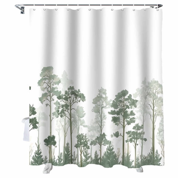 Shower Curtains Pine Forest Branches Bath Curtain Watercolor Plant Green Waterproof Bathroom Shower Curtain Set with Hooks Decoration 36 x 72 Inches