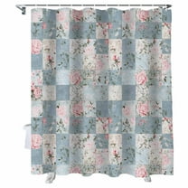 Shower Curtains Pink Floral Bath Curtain Farmhouse Blue Vintage Floral Waterproof Bathroom Shower Curtain Set with Hooks Decoration 36 x 72 Inches