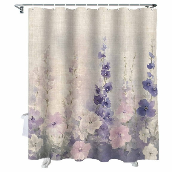 Shower Curtains Pink Flowers Purple Lavender Bath Curtain Spring Idyllic Waterproof Bathroom Shower Curtain Set with Hooks Decoration 36 x 72 Inches