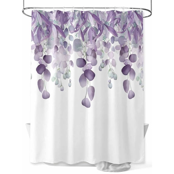 Shower Curtains Purple Eucalyptus Leaves Bath Curtain Watercolor Spring Plant Waterproof Bathroom Shower Curtain Set with Hooks Decoration 72 x 84 Inches