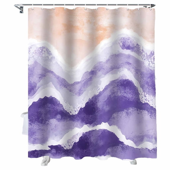 Shower Curtains Purple Ocean Waves Bath Curtain Beach Ombre Waterproof Bathroom Shower Curtain Set with Hooks Decoration 72 x 72 Inches