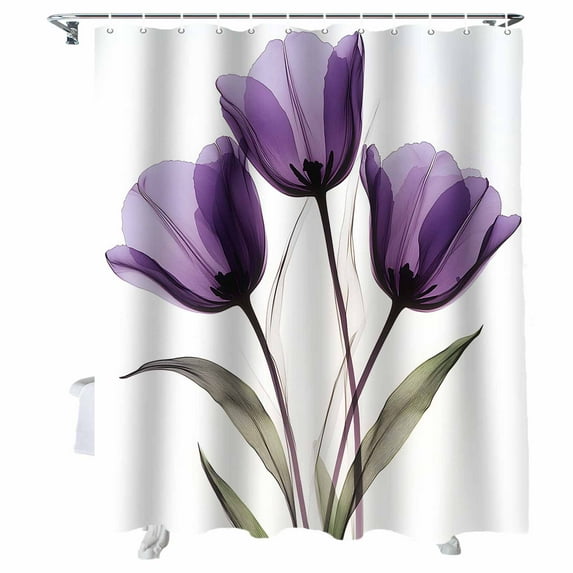 Shower Curtains Purple Tulip Bath Curtain Spring Flower Waterproof Bathroom Shower Curtain Set with Hooks Decoration 72 x 72 Inches