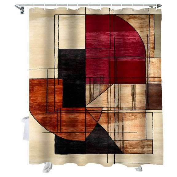 Shower Curtains Red Brown Beige Geometric Painting Bath Curtain Abstract Art Waterproof Bathroom Shower Curtain Set with Hooks Decoration 36 x 72 Inches