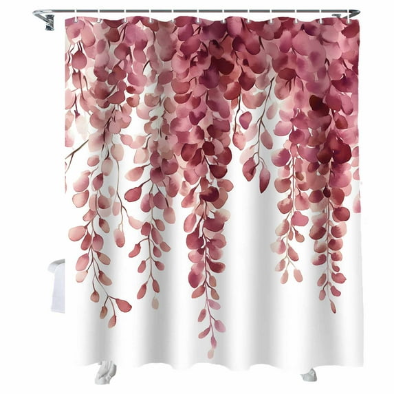 Shower Curtains Red Wisteria Bath Curtain Watercolor Leaf Waterproof Bathroom Shower Curtain Set with Hooks Decoration 72 x 72 Inches