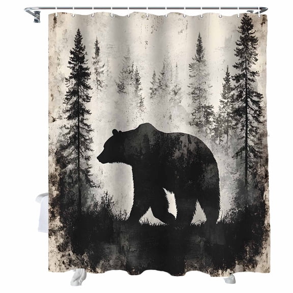Shower Curtains Retro Bear Forest Bath Curtain Oil Painting Beige Waterproof Bathroom Shower Curtain Set with Hooks Decoration 36 x 72 Inches