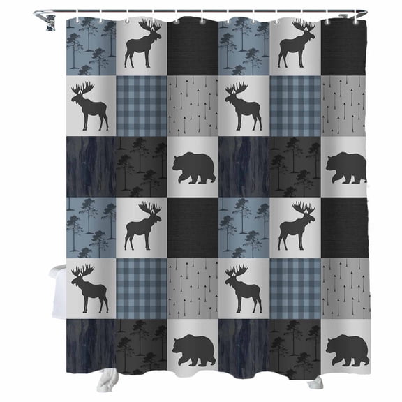 Shower Curtains Retro Buffalo Check Bath Curtain Forest Bear Deer Waterproof Bathroom Shower Curtain Set with Hooks Decoration 72 x 72 Inches