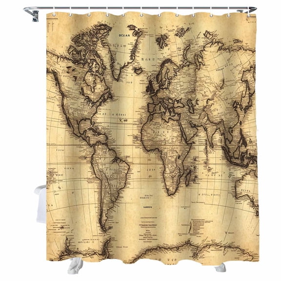 Shower Curtains Retro World Map Bath Curtain South America Pacific Waterproof Bathroom Shower Curtain Set with Hooks Decoration 72 x 72 Inches