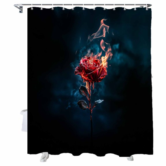 Shower Curtains Rose Flower Bath Curtain Flower on Fire Waterproof Bathroom Shower Curtain Set with Hooks Decoration 72 x 72 Inches