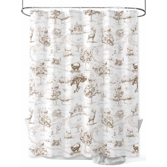 Shower Curtains Rustic Dog Retro Deer Bath Curtain Brown Line Art Tree Waterproof Bathroom Shower Curtain Set with Hooks Decoration 72 x 84 Inches