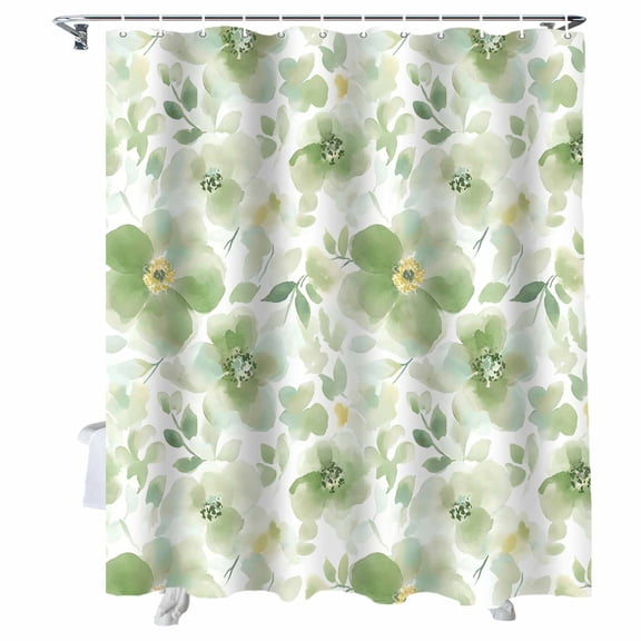 Shower Curtains Sage Green Flowers Bath Curtain Watercolor Floral Leaf Waterproof Bathroom Shower Curtain Set with Hooks Decoration 36 x 72 Inches