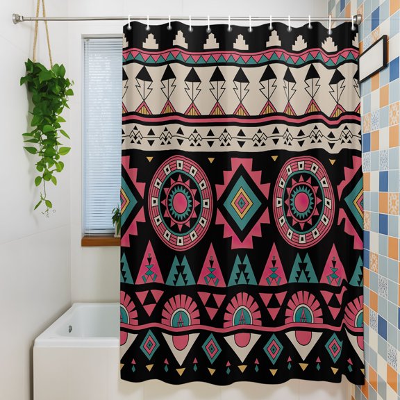 Shower Curtains Sets for Bathroom Decor Abstract Aztec Geometric Pattern Waterproof Bathroom Curtain with Hooks, Retro Bohemian Style for Bathroom Decor, 72X72IN