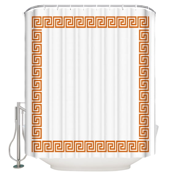 Shower Curtains Sets for Bathroom Decor Abstract Greek Inspired Art Waterproof Bathroom Curtain with Hooks, Orange Twist Line Key Pattern for Bathroom Decor,36x72IN