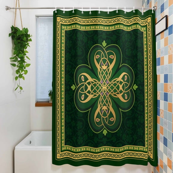 Shower Curtains Sets for Bathroom Decor Abstract Shamrock Celtic Knot Waterproof Bathroom Curtain with Hooks, St. Patrick's Day Green Theme for Bathroom Decor, 72X84IN