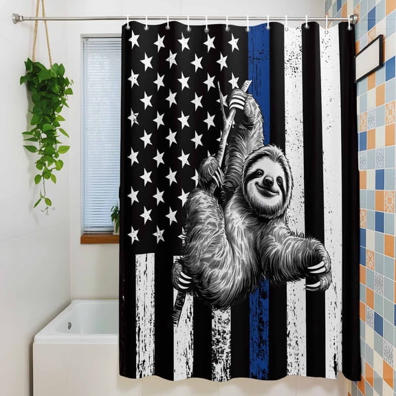 Shower Curtains Sets for Bathroom Decor American Flag Law Enforcement Thin Blue Line Waterproof Bathroom Curtain with Hooks, Animal Sloth for Bathroom Decor, 36X72IN