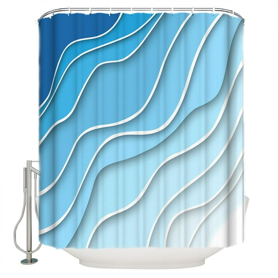 Shower Curtains Sets for Bathroom Decor Blue Gradient Stripe Abstract GeometricWaterproof Bathroom Curtain with Hooks,Water Ripple Ocean Ombrefor Bathroom Decor,72x72IN