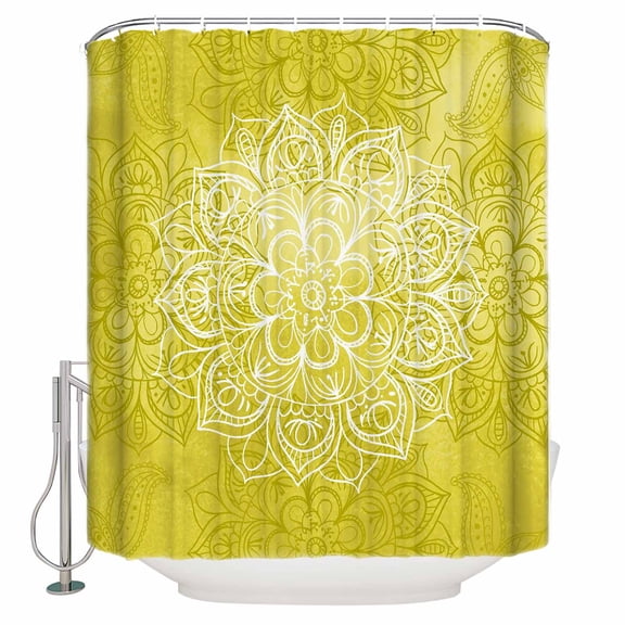 Shower Curtains Sets for Bathroom Decor Bohemian Floral Watercolor Yellow Waterproof Bathroom Curtain with Hooks, Vintage Blossom Flower for Bathroom Decor,72x72IN