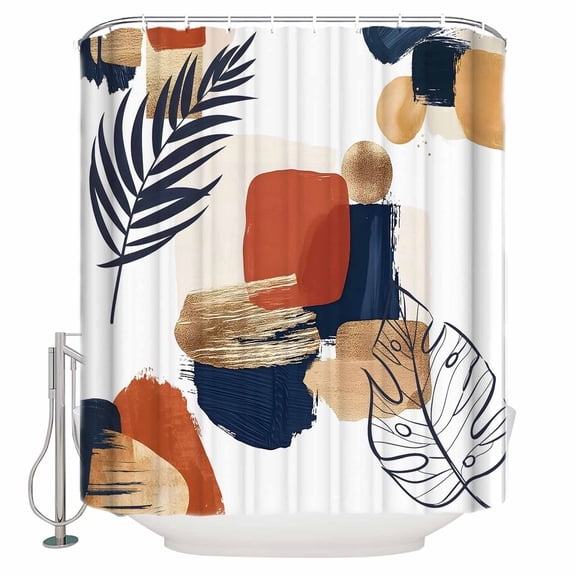 Shower Curtains Sets for Bathroom Decor Boho Geometric Tropical Palm Leaf Waterproof Bathroom Curtain with Hooks, Mid Century Abstract for Bathroom Decor,36x72IN