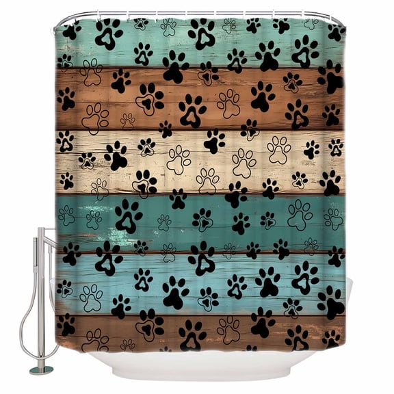 Shower Curtains Sets for Bathroom Decor Farm Brown Wood BoardWaterproof Bathroom Curtain with Hooks,Dog Paw Print Animal Footprintfor Bathroom Decor,36x72IN