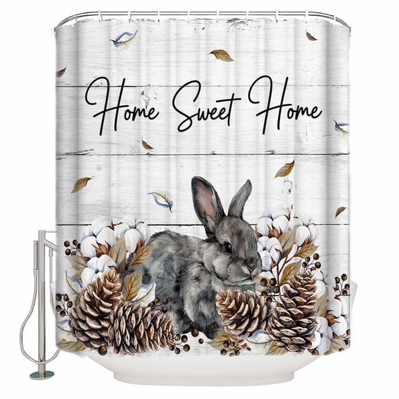 Shower Curtains Sets for Bathroom Decor Farm Rabbit Pine Cone Berry Waterproof Bathroom Curtain with Hooks, Rustic Plant Animal Wood Plank for Bathroom Decor,36x72IN
