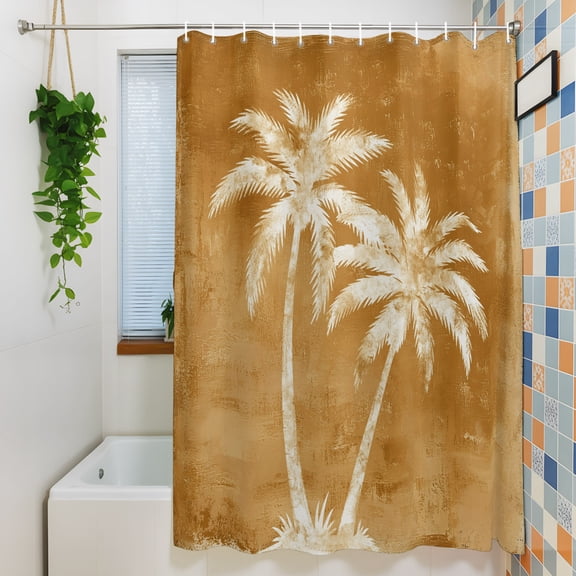 Shower Curtains Sets for Bathroom Decor Gradient Brown Palm Tree Minimalist Waterproof Bathroom Curtain with Hooks, Summer Tropical Leaves for Bathroom Decor, 72X72IN
