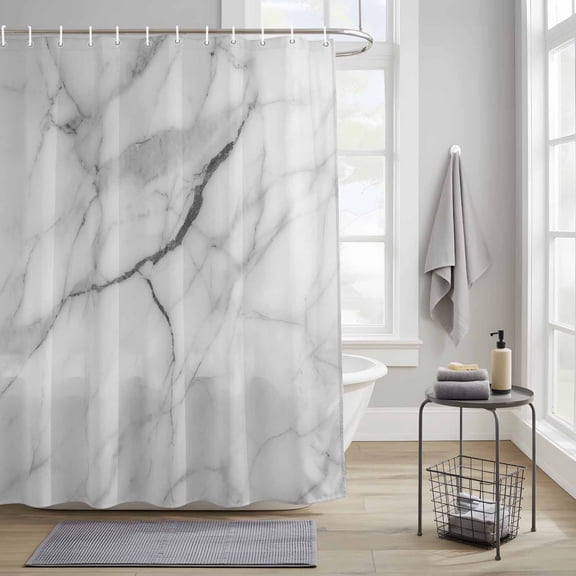 Shower Curtains Sets for Bathroom Decor Gray White Marble Texture Waterproof Bathroom Curtain with Hooks, Abstract Geometric Art for Bathroom Decor, 60X72IN