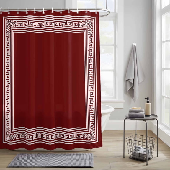Shower Curtains Sets for Bathroom Decor Greek Abstract Inspired Key Pattern Waterproof Bathroom Curtain with Hooks, Geometric Twist Line on Red for Bathroom Decor, 72X72IN