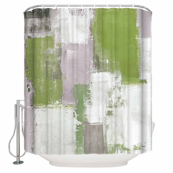 Shower Curtains Sets for Bathroom Decor Green Color Block Gray Gradient Waterproof Bathroom Curtain with Hooks, Retro Oil Painting Style for Bathroom Decor,72x72IN