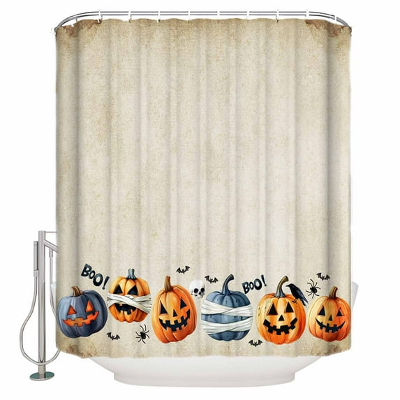 Shower Curtains Sets for Bathroom Decor Happy Halloween Orange Pumpkin Ghost Waterproof Bathroom Curtain with Hooks, Horror Crow Skull Bat for Bathroom Decor,60x72IN