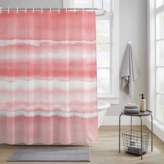 Shower Curtains Sets for Bathroom Decor Modern Pink Ombre Ocean Wave Waterproof Bathroom Curtain with Hooks, Abstract Gradient Style for Bathroom Decor, 36X72IN