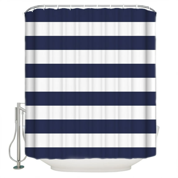 Shower Curtains Sets for Bathroom Decor Navy Blue and White StripeWaterproof Bathroom Curtain with Hooks,Modern Stripes Patternfor Bathroom Decor,60x72IN