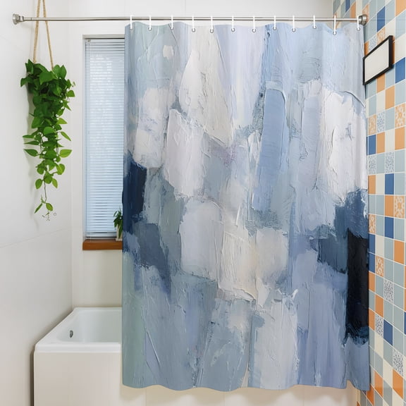 Shower Curtains Sets for Bathroom Decor Oil Painting Texture Pattern Waterproof Bathroom Curtain with Hooks, Abstract Blue White Tones for Bathroom Decor, 72X72IN