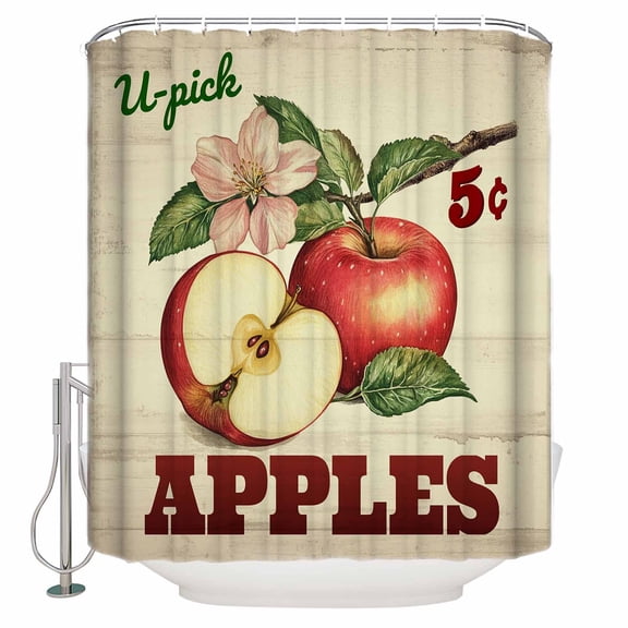 Shower Curtains Sets for Bathroom Decor Red Apples Farm Fruit Waterproof Bathroom Curtain with Hooks, Vintage Flower Leaves for Bathroom Decor,72x72IN