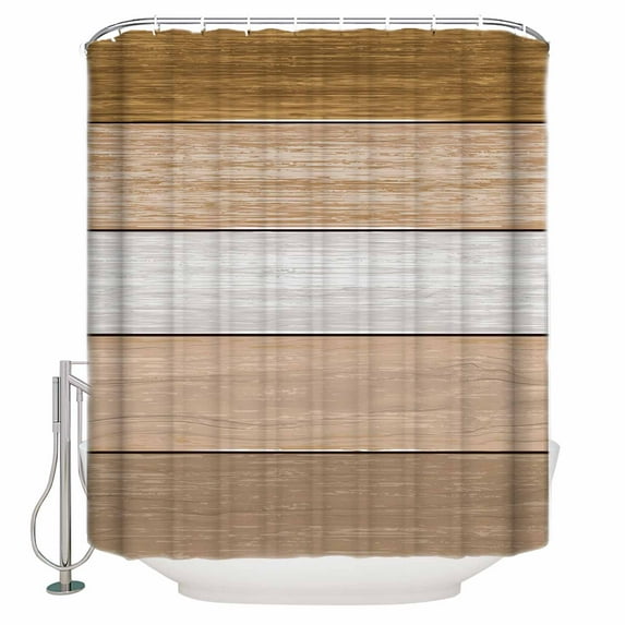 Shower Curtains Sets for Bathroom Decor Retro Farm Wood Board Waterproof Bathroom Curtain with Hooks, Brown Graduality Striped for Bathroom Decor,36x72IN