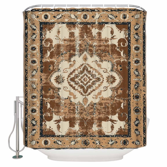 Shower Curtains Sets for Bathroom Decor Retro Traditional Ethnic Tribal Floral Waterproof Bathroom Curtain with Hooks, Light Brown for Bathroom Decor,60x72IN