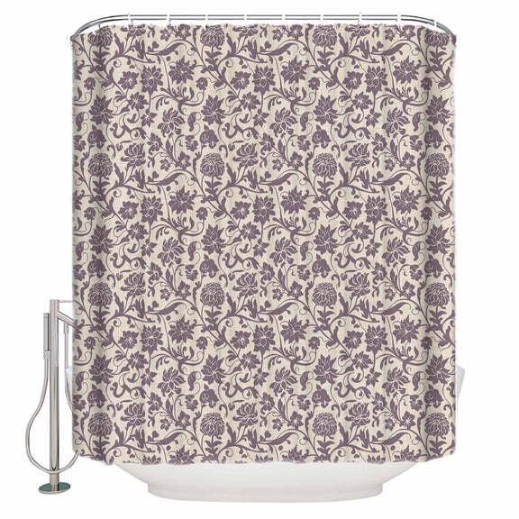 Shower Curtains Sets for Bathroom Decor Rustic Wildflower Purple Floral Waterproof Bathroom Curtain with Hooks, Vintage Linen Texture for Bathroom Decor,72x72IN