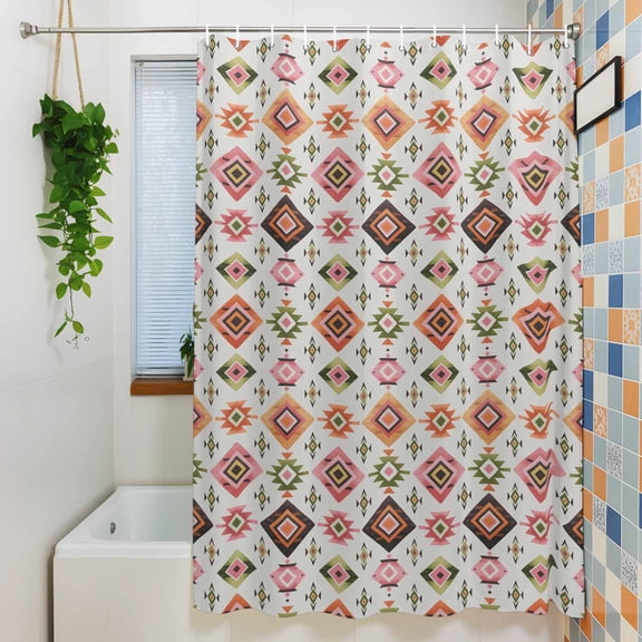 Shower Curtains Sets for Bathroom Decor Southwestern Aztec Geometric Pattern Waterproof Bathroom Curtain with Hooks, Tribal Boho Background for Bathroom Decor, 72X72IN
