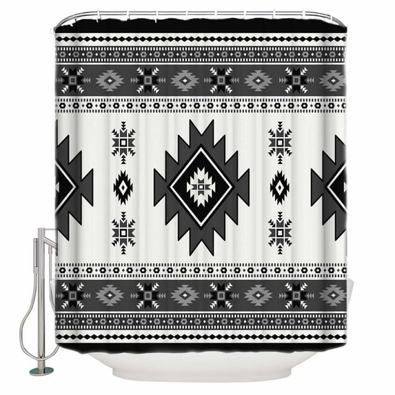 Shower Curtains Sets for Bathroom Decor Southwestern Aztec Vintage Geometric Waterproof Bathroom Curtain with Hooks, Ethnic Tribal Gray Theme for Bathroom Decor,72x72IN