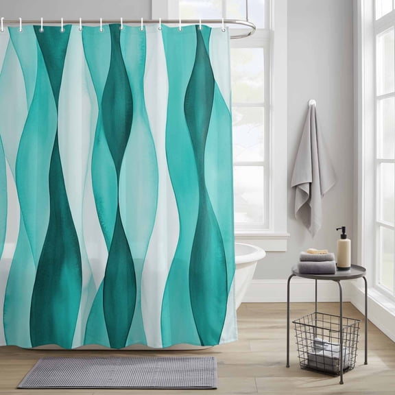 Shower Curtains Sets for Bathroom Decor Teal Water Ripple Abstract Geometric Waterproof Bathroom Curtain with Hooks, Gradient Watercolor Style for Bathroom Decor, 36X72IN