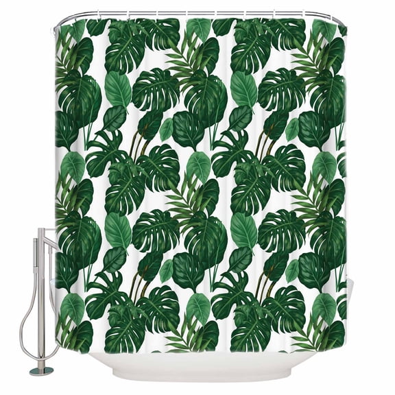 Shower Curtains Sets for Bathroom Decor Tropical Plants Turtle Backwood Waterproof Bathroom Curtain with Hooks, Watercolor Green Leaves for Bathroom Decor,72x72IN
