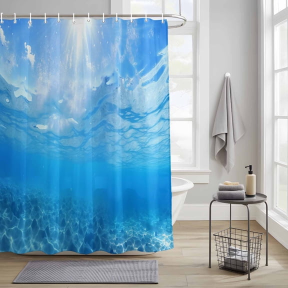 Shower Curtains Sets for Bathroom Decor Underwater Blue Ocean Water Waves Sunshine Through Deep Sea View Waterproof Bathroom Curtain with Hooks, Seascape for Bathroom Decor, 60X72IN