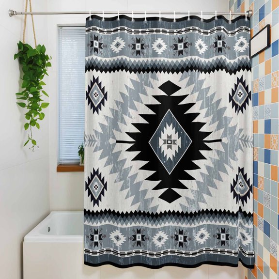 Shower Curtains Sets for Bathroom Decor Vintage Aztec Geometric Pattern Waterproof Bathroom Curtain with Hooks, Classic Bohemian Art for Bathroom Decor, 72X84IN