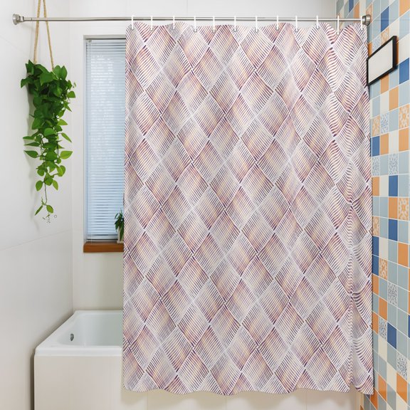 Shower Curtains Sets for Bathroom Decor Vintage Geometric White Lines Stripe Waterproof Bathroom Curtain with Hooks, Square Texture Modern Art for Bathroom Decor, 36X72IN