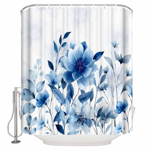 Shower Curtains Sets for Bathroom Decor Watercolor Blue Flower Waterproof Bathroom Curtain with Hooks, Vintage Country Floral Art for Bathroom Decor,60x72IN