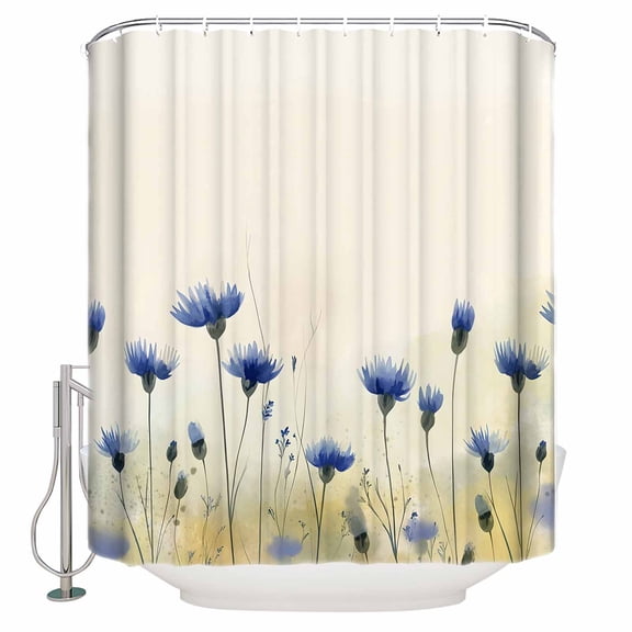 Shower Curtains Sets for Bathroom Decor Watercolor Blue Flowers Waterproof Bathroom Curtain with Hooks, Retro Country Floral for Bathroom Decor,60x72IN