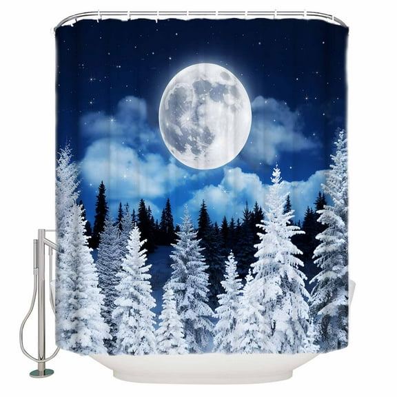Shower Curtains Sets for Bathroom Decor Winter Whiter Trees Waterproof Bathroom Curtain with Hooks, Abstract Moon Landscapes for Bathroom Decor,36x72IN