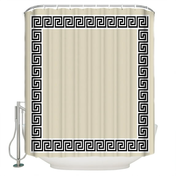 Shower Curtains Sets for Bathroom Decor Geometric Chic Black Frame Waterproof Bathroom Curtain with Hooks, Greek Style for Bathroom Decor,72x72IN